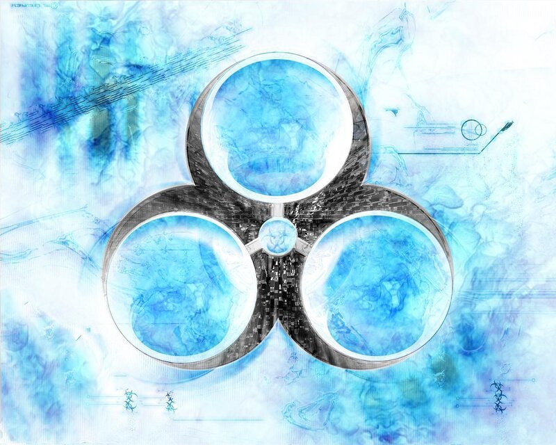 Blue abstract biohazard symbol