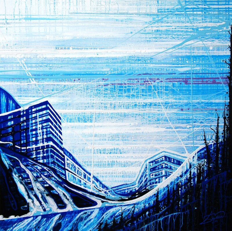 Blue Abstract Cityscape — Dramatic