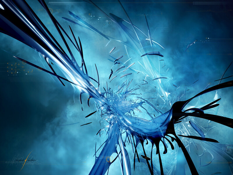 Blue Abstract Explosion — Dramatic, Digital Art