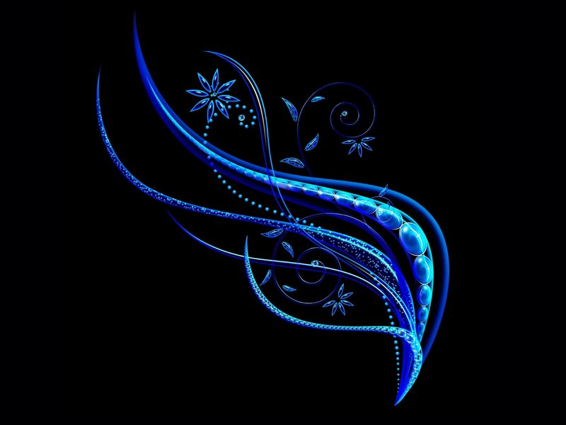 Blue Abstract Floral Design — Elegant, Digital Art