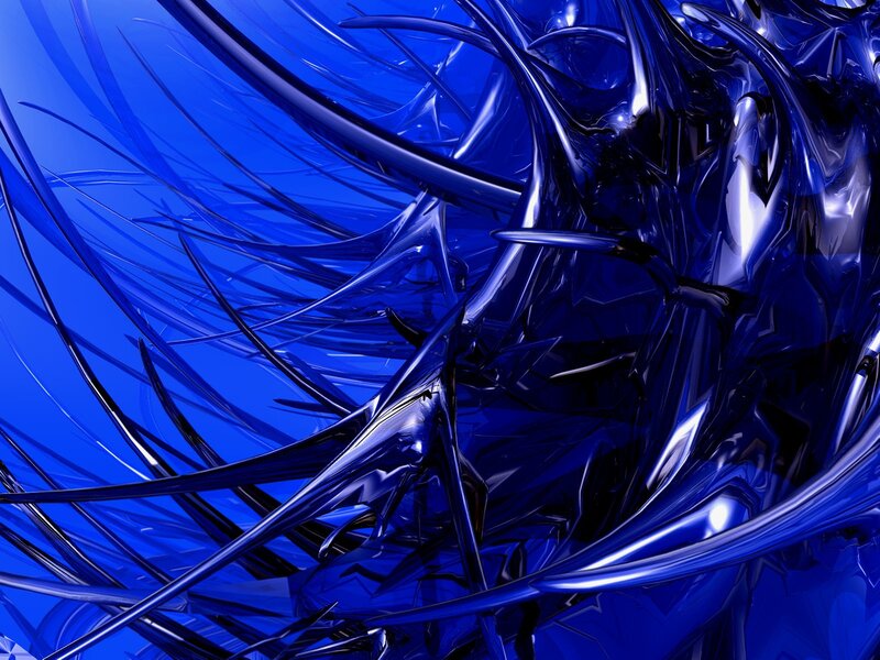 Blue Abstract Fluid Shapes — Dynamic, Digital Art, Metallic