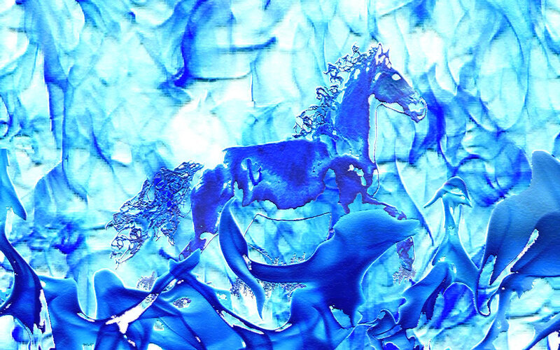 blue abstract horse art