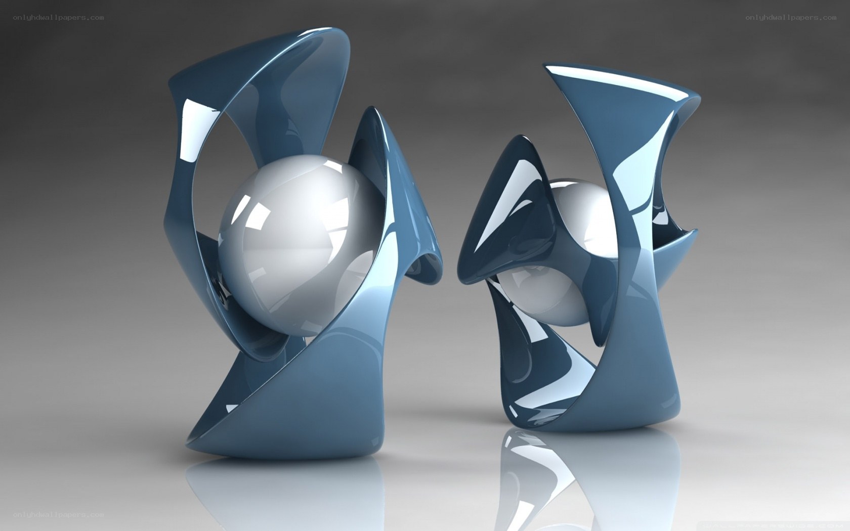 Blue abstract sculptures with spheres
