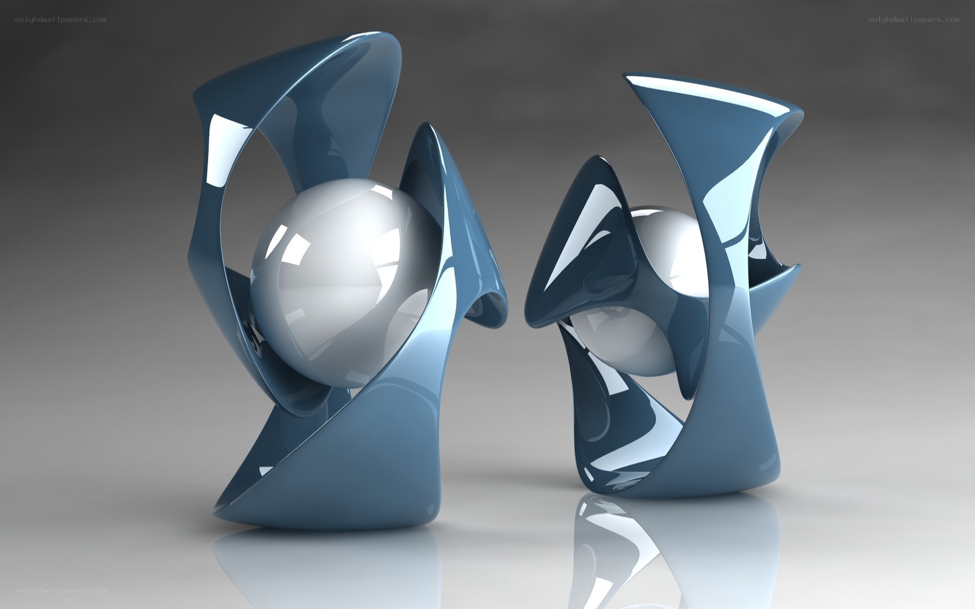 Blue abstract sculptures with spheres