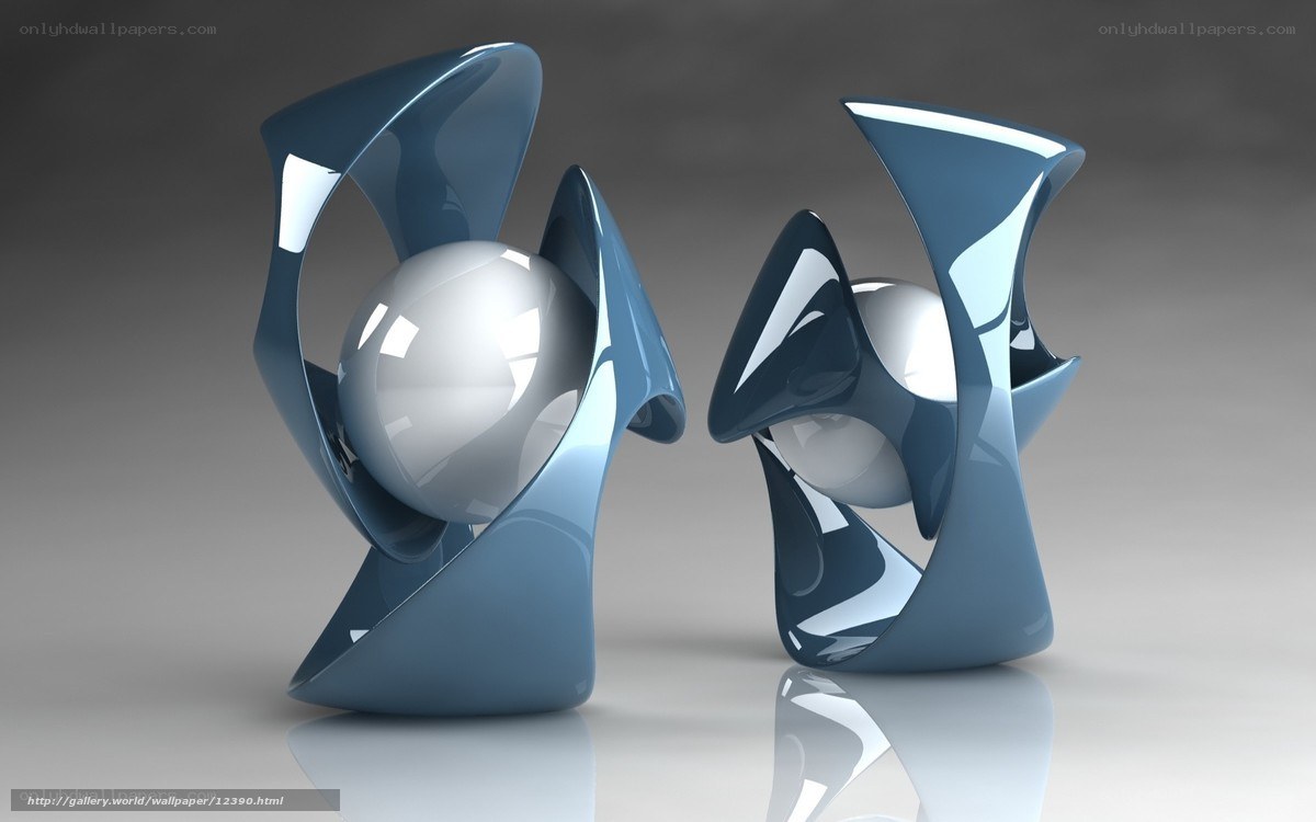 Blue abstract sculptures with spheres