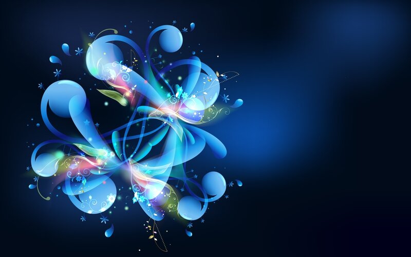Blue Abstract Swirls — Dynamic, Digital Art, Flowers