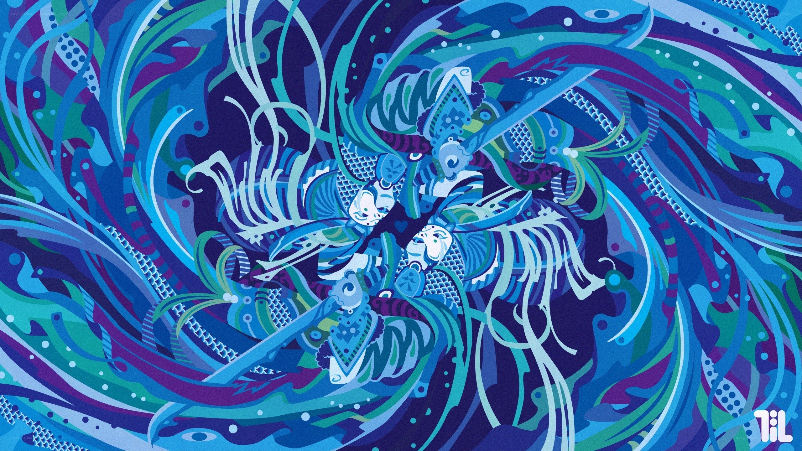 Blue abstract warrior illustration