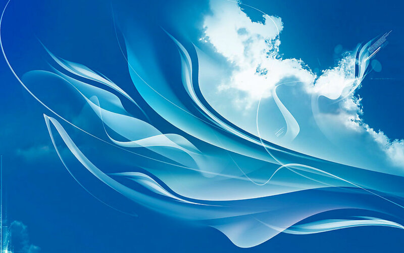 Blue Abstract Waves — Serene, Digital Art, Clouds