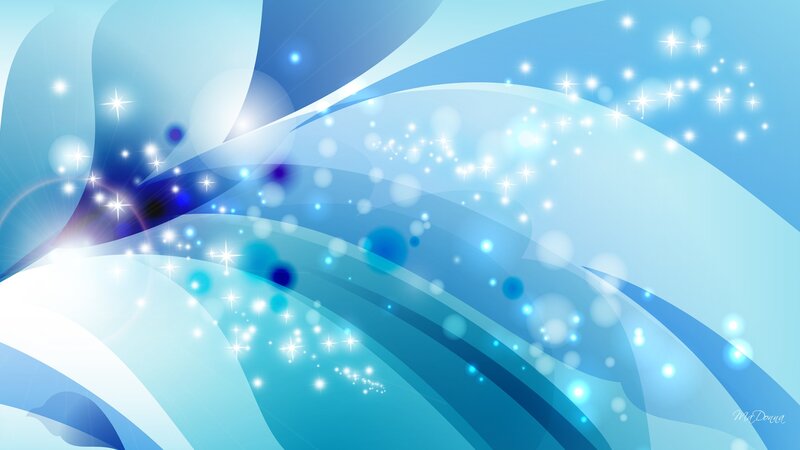 Blue Abstract Waves — Serene, Digital Art, Stars