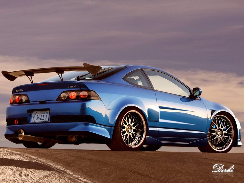 blue acura rsx with rear wing