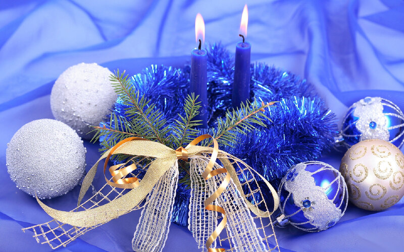 Blue Advent Wreath — Festive, Winter, Photograph, Candles, Ornaments