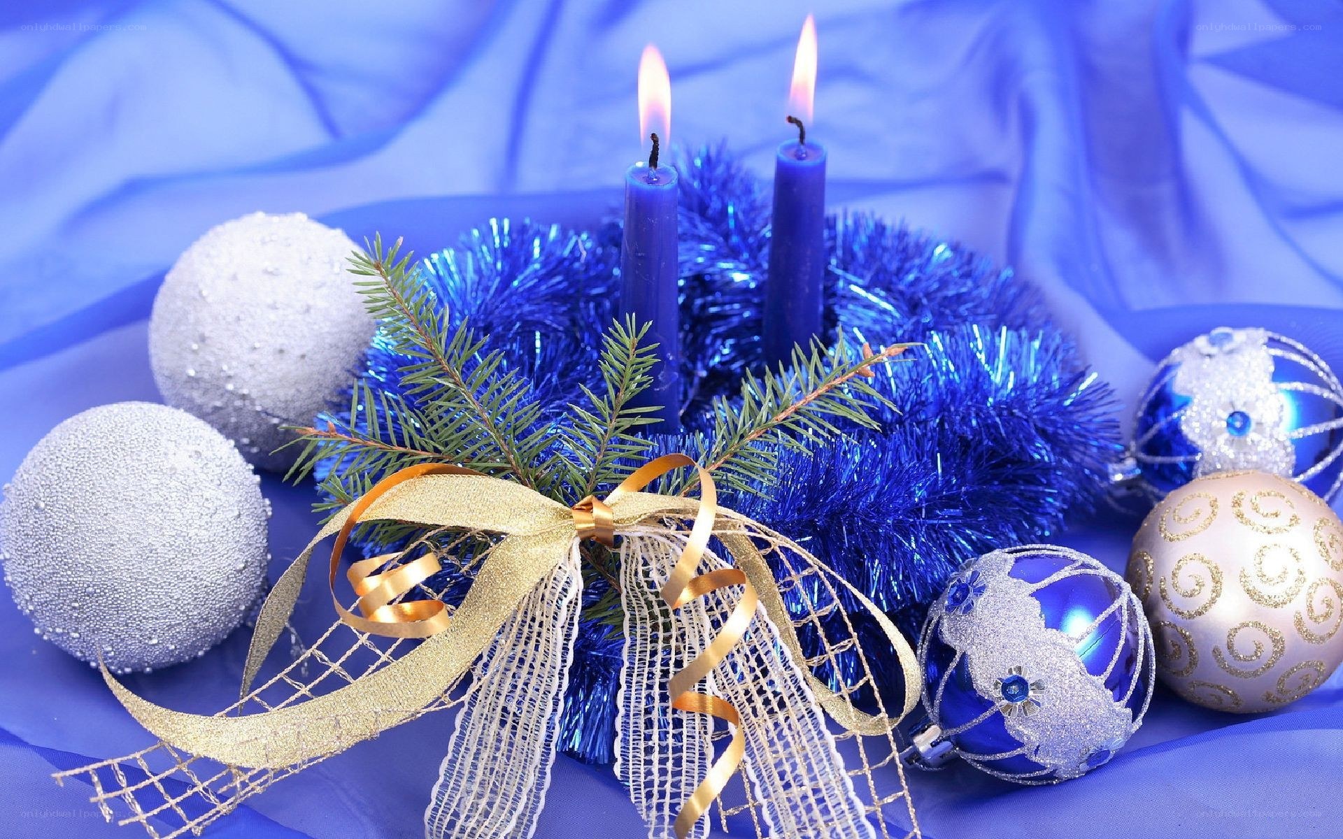 blue advent wreath with ornaments