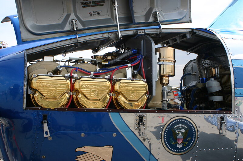 Blue aircraft engine compartment