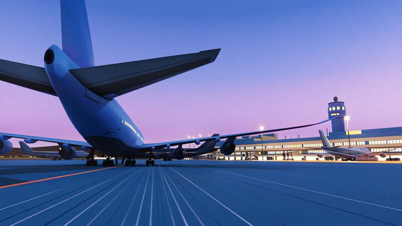 Blue Airplane on Tarmac