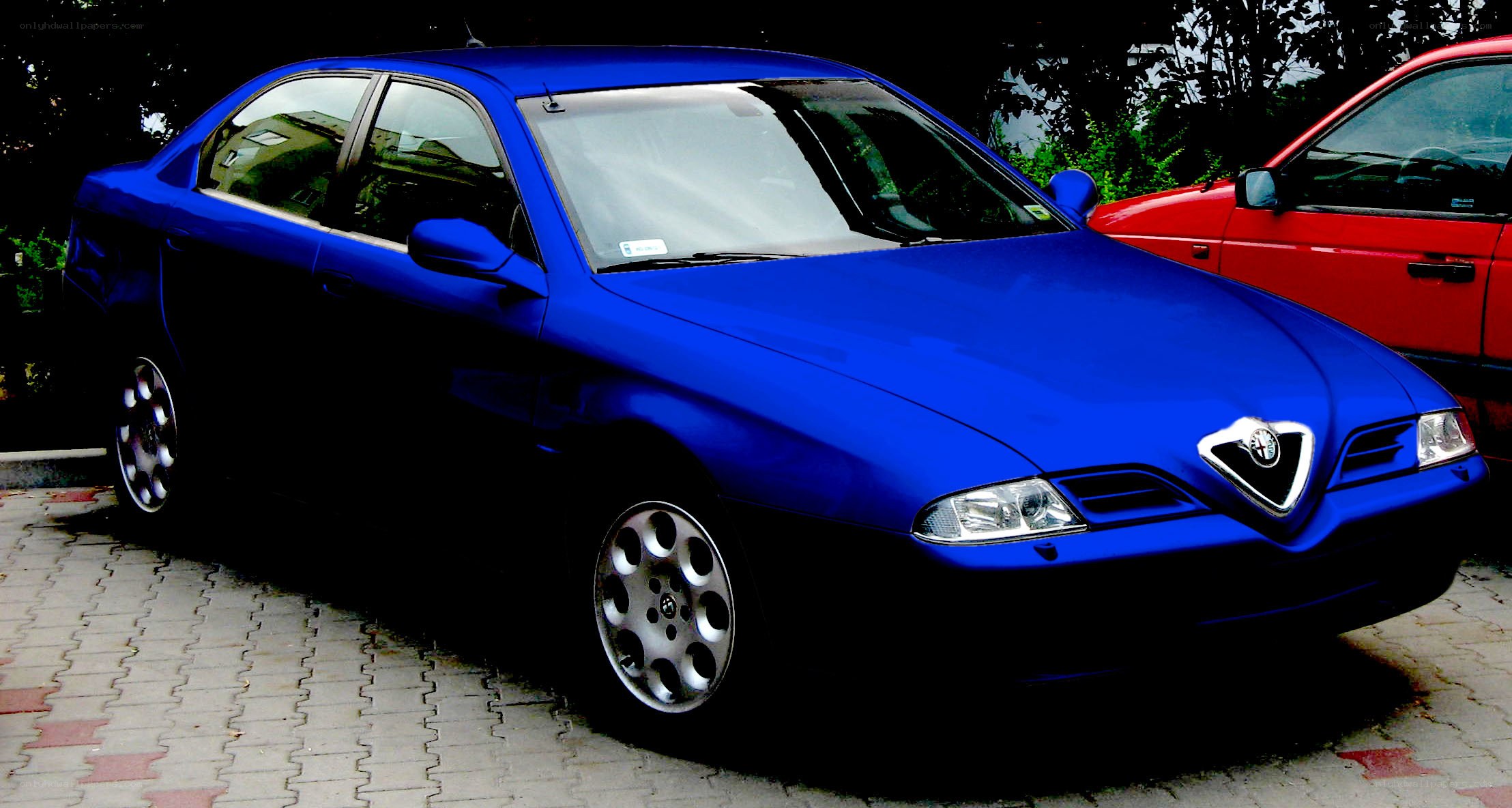 blue alfa romeo sedan