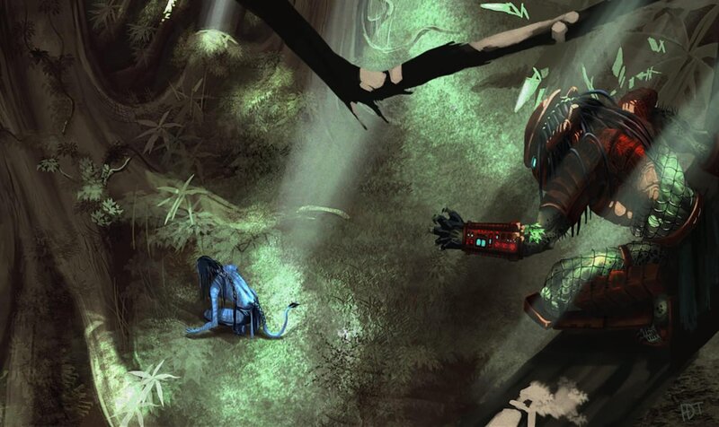 Blue Alien and Predator