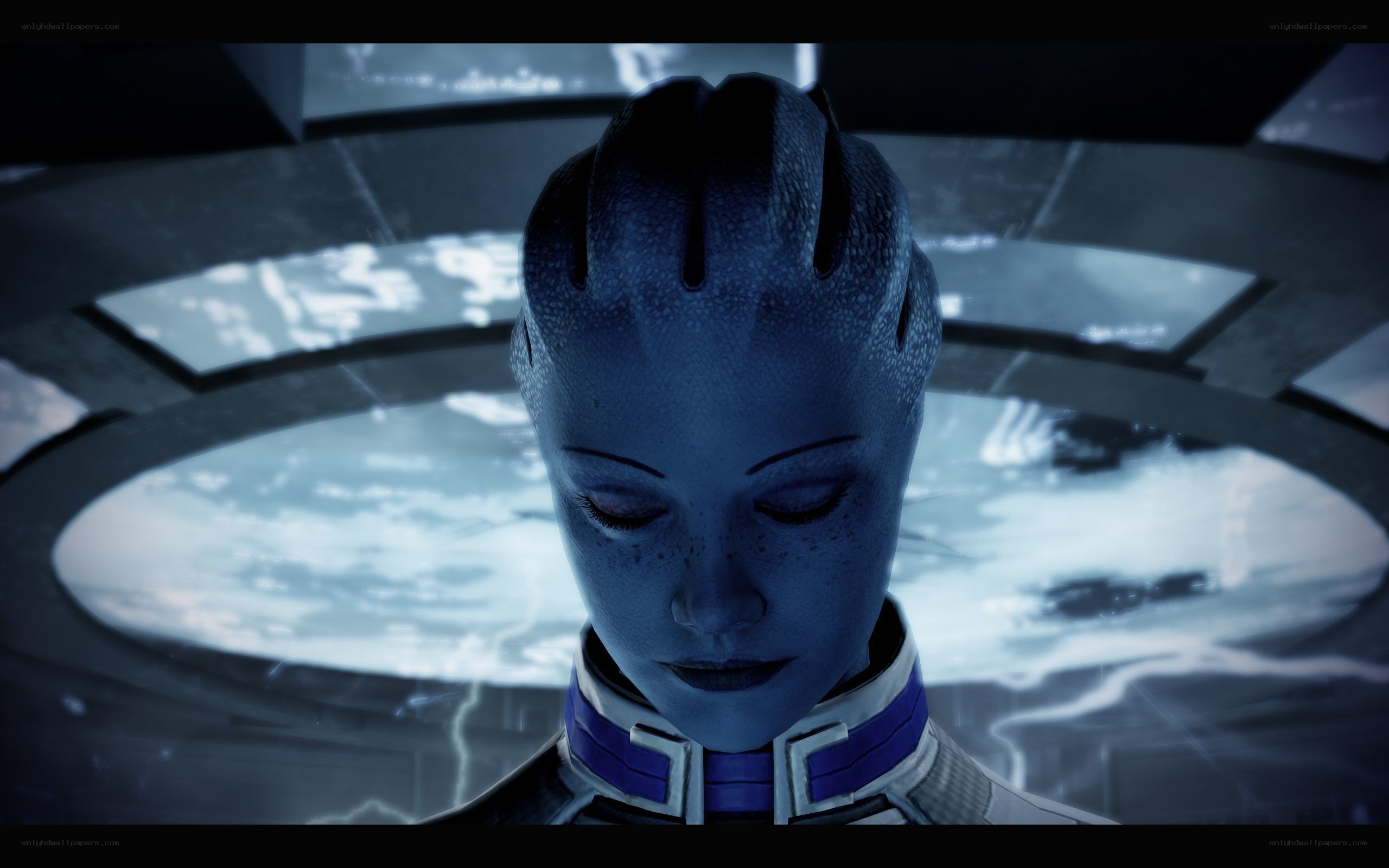 blue alien character in cockpit
