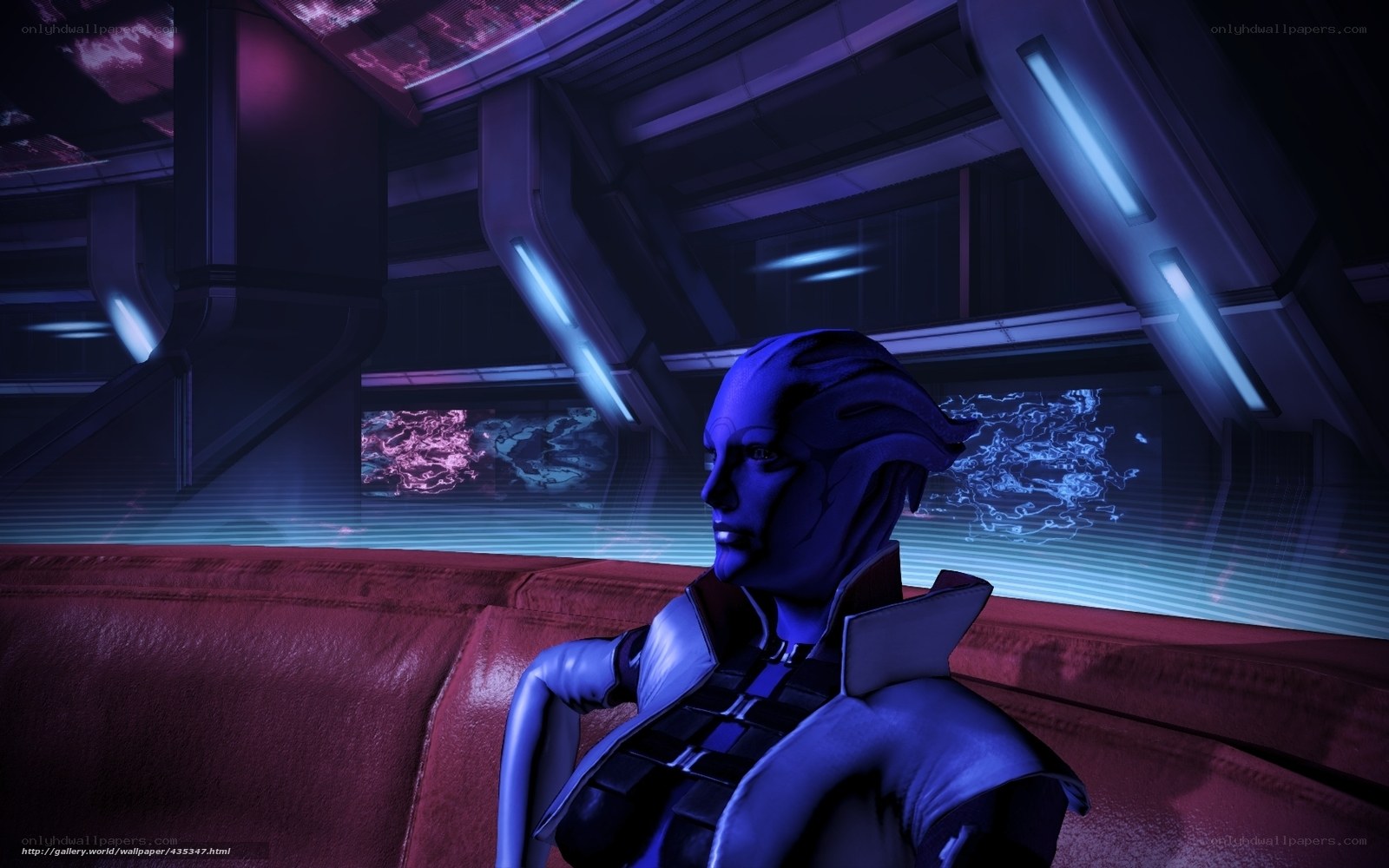 blue alien in futuristic cockpit