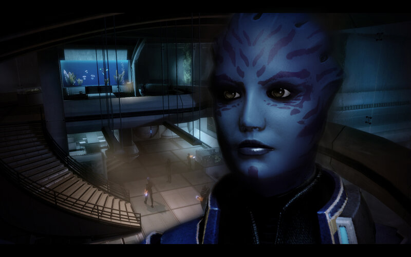 blue alien in futuristic corridor