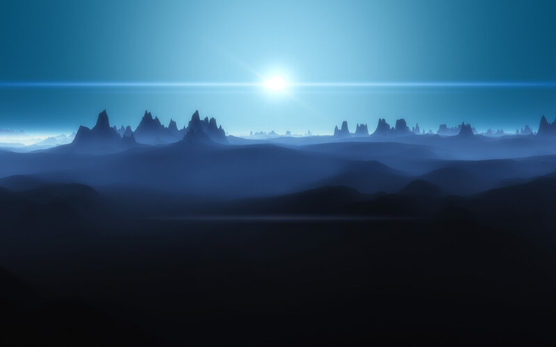 blue alien landscape at dawn
