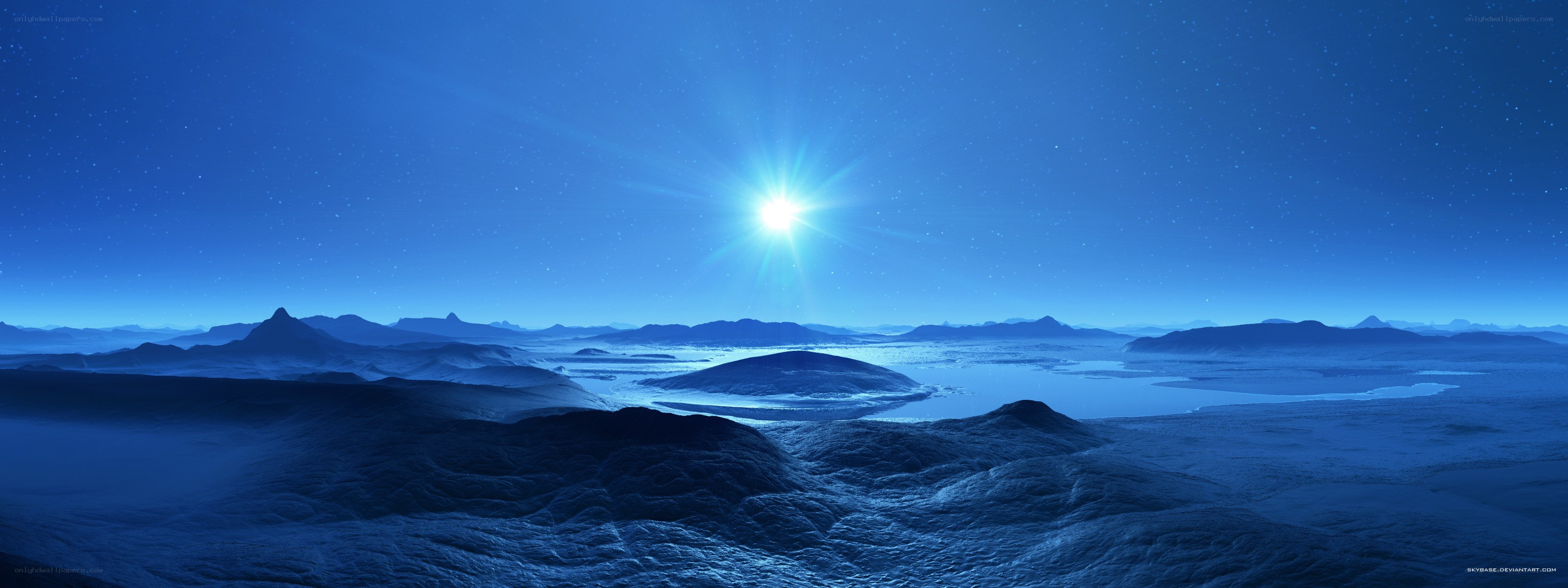blue alien landscape at night