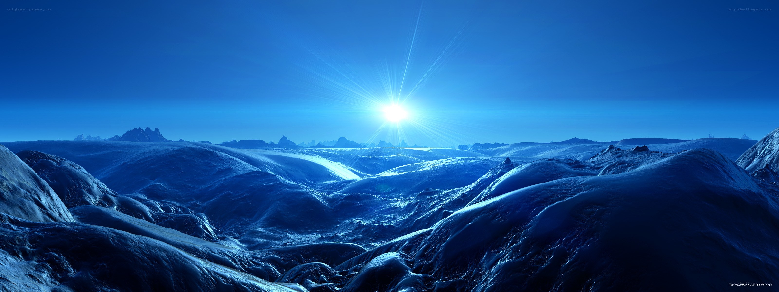 Blue alien landscape at sunrise