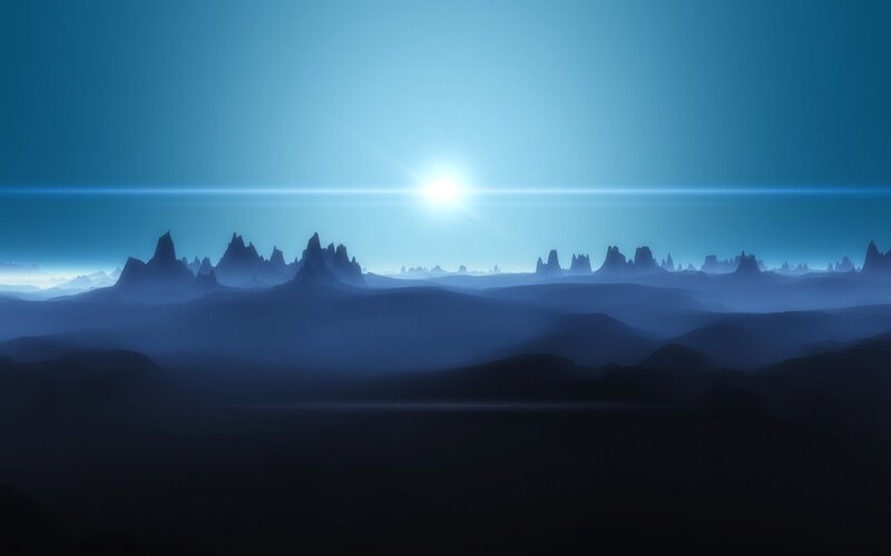Blue alien landscape at sunrise
