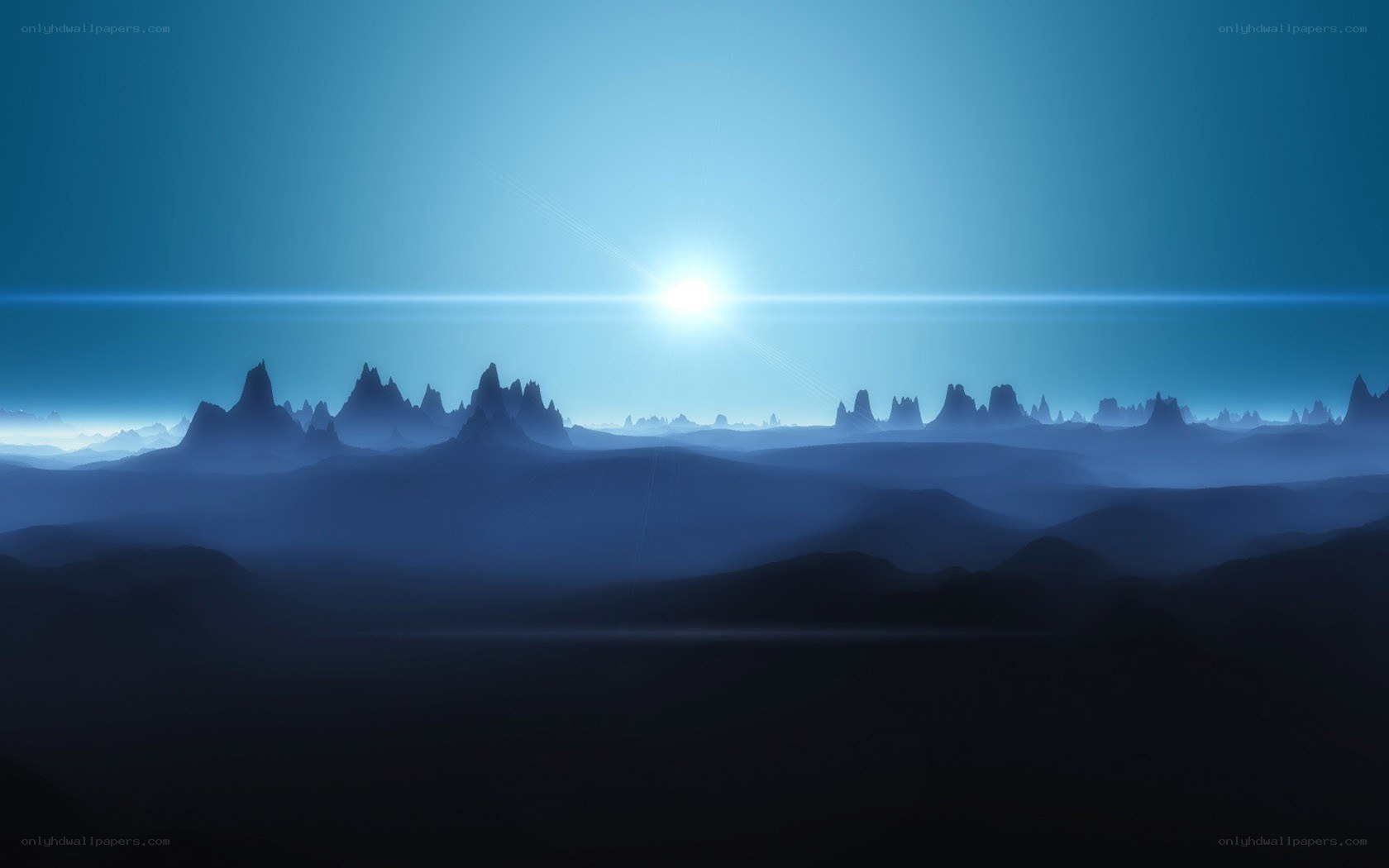 Blue alien landscape at sunrise