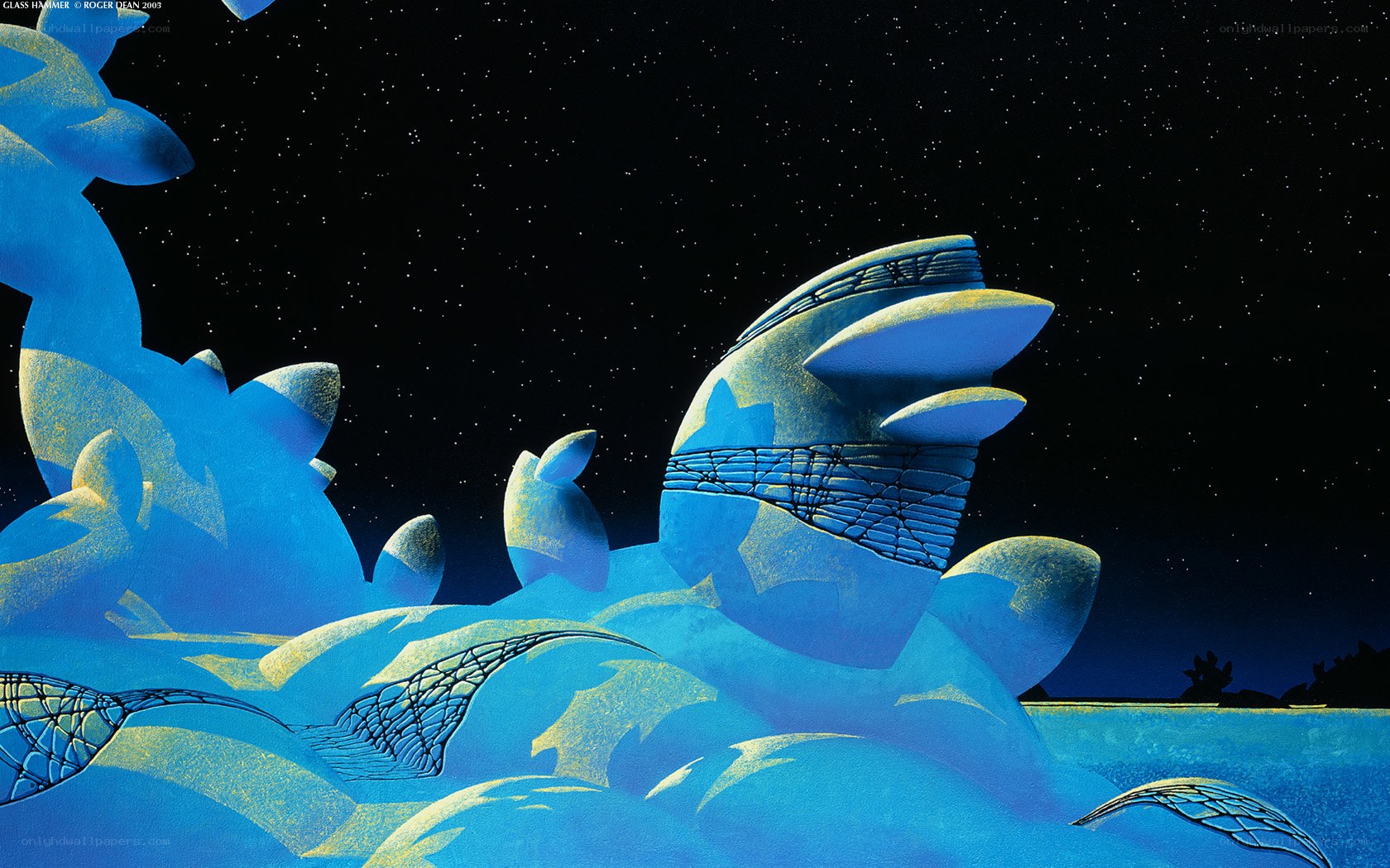 Blue alien landscape under stars