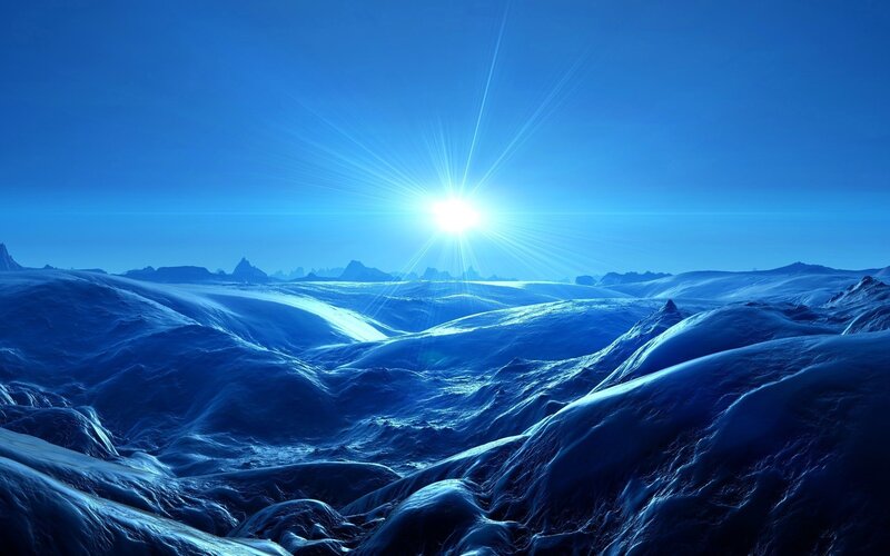 Blue alien landscape with sun