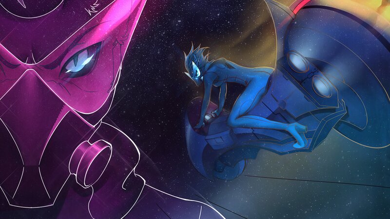 Blue Alien on Spaceship