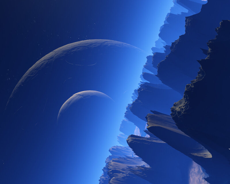 Blue alien planet landscape