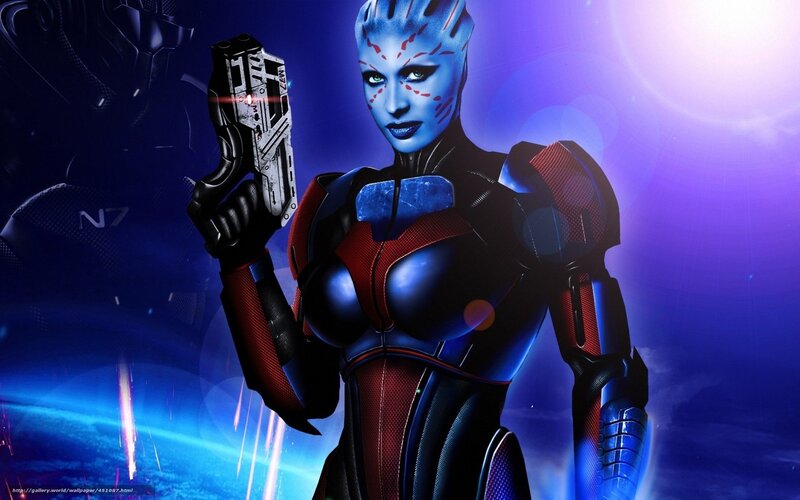 Blue alien soldier with weapon