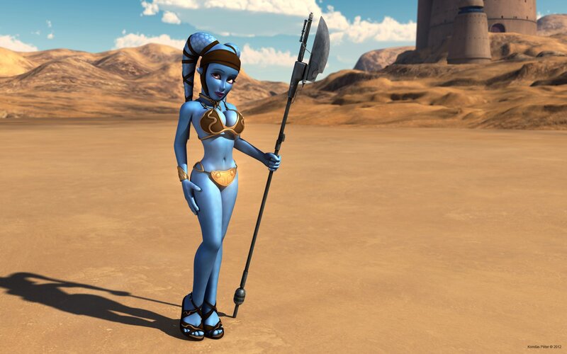 blue alien warrior in desert