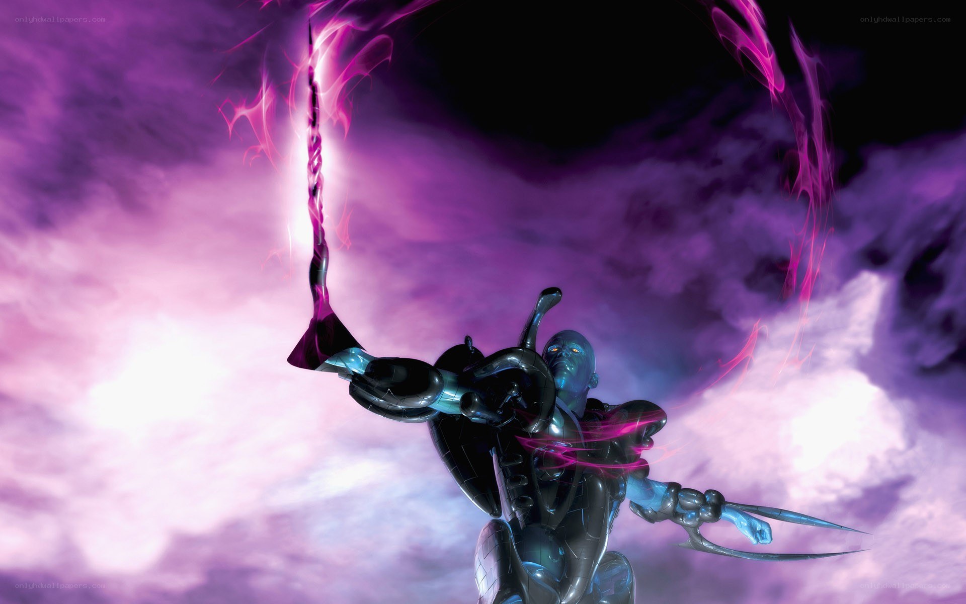 blue alien warrior with energy weapon