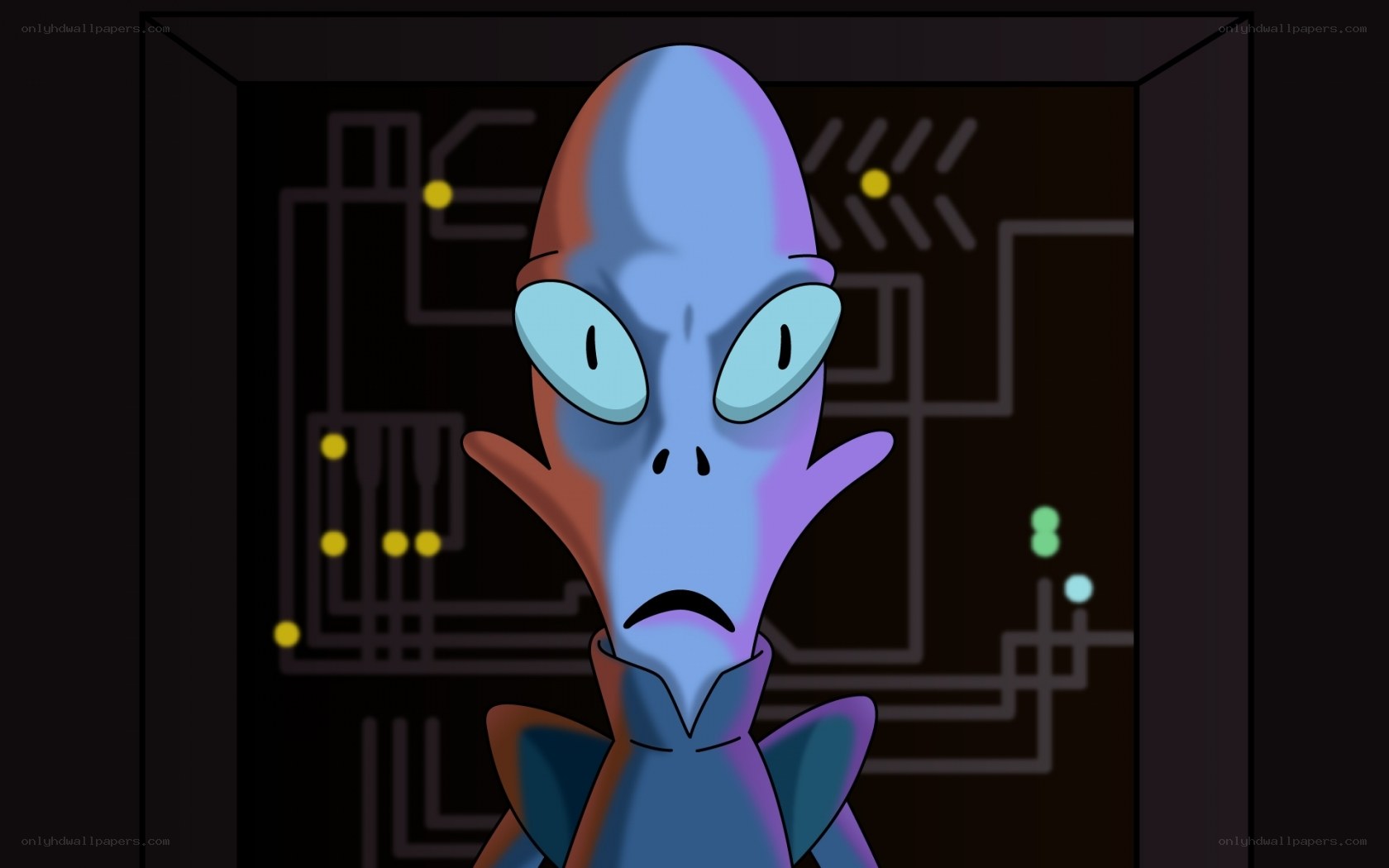 blue alien with circuit background