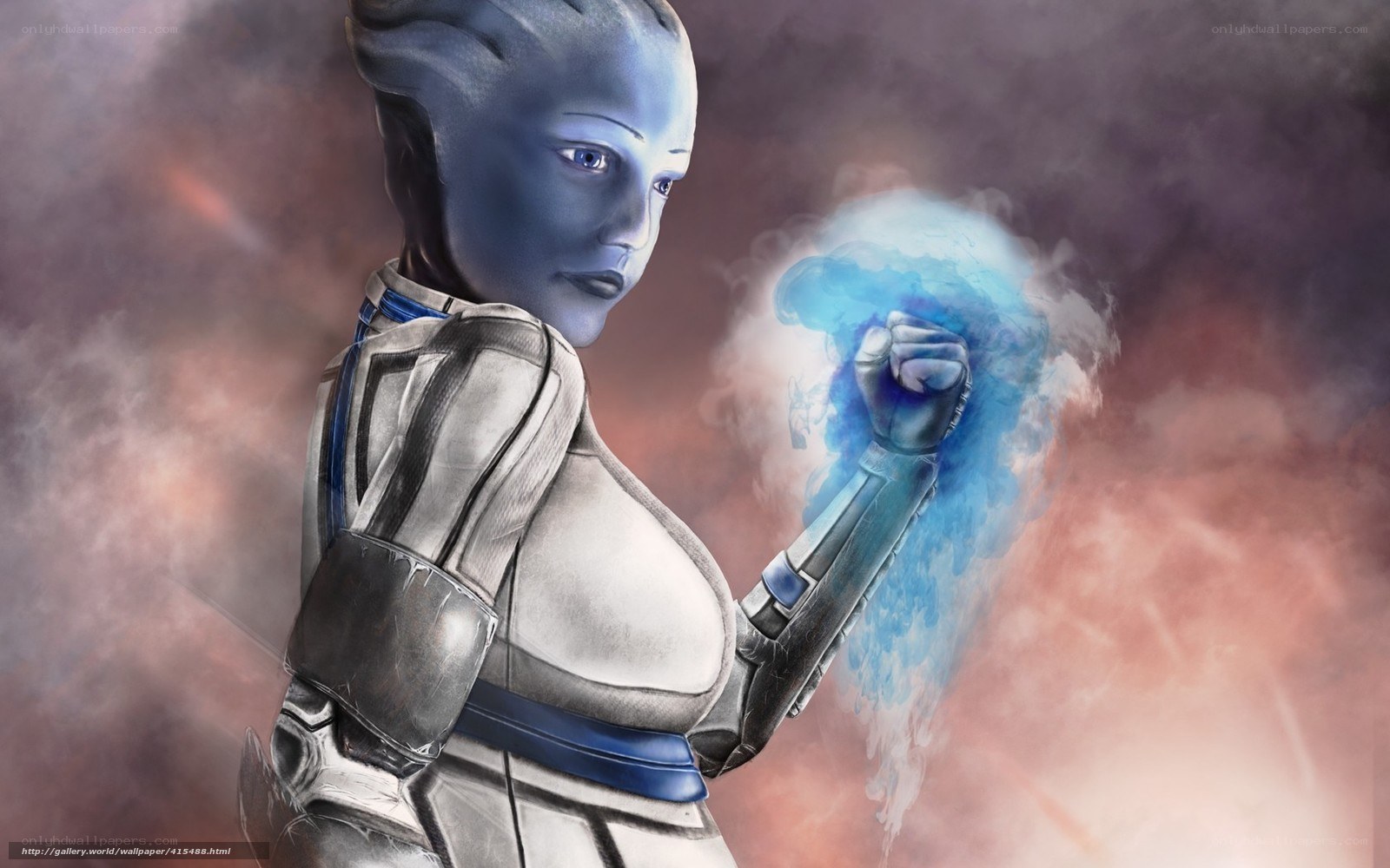 blue alien with energy fist