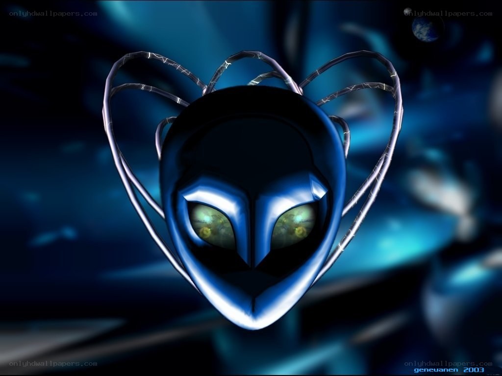 blue alien with glowing eyes