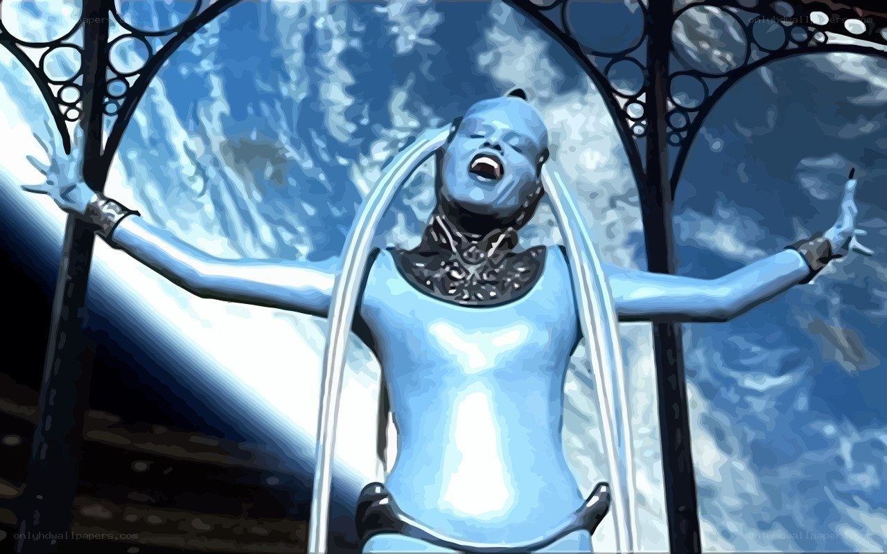 blue alien with open mouth