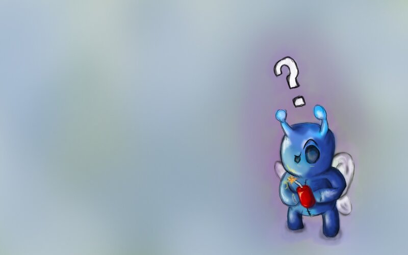blue alien with question mark