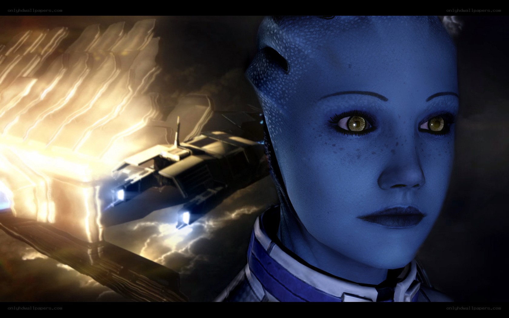 blue alien with spaceship