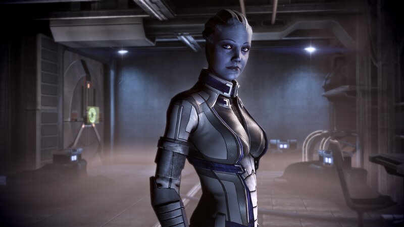 blue alien woman in futuristic suit