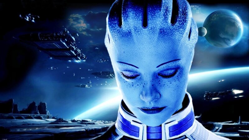 blue alien woman in space