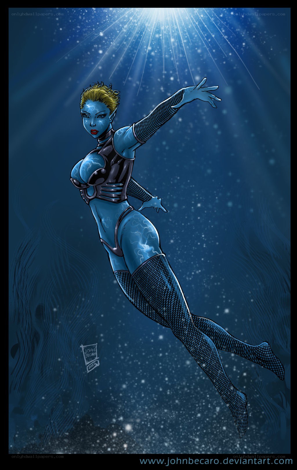 blue alien woman in space