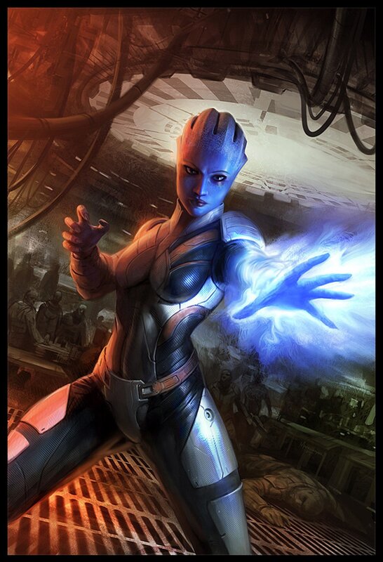 Blue alien woman with energy blast