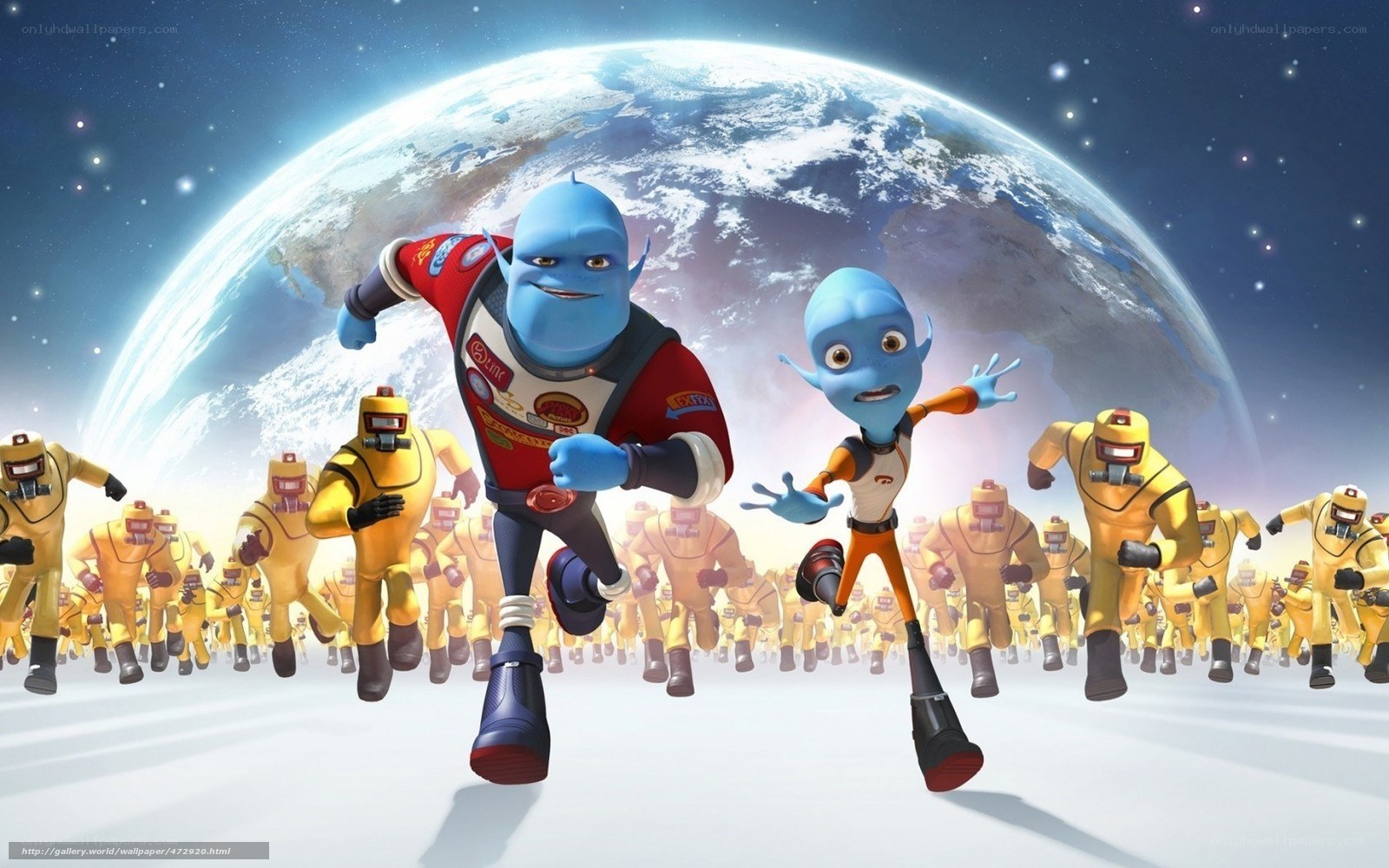 blue aliens running in space