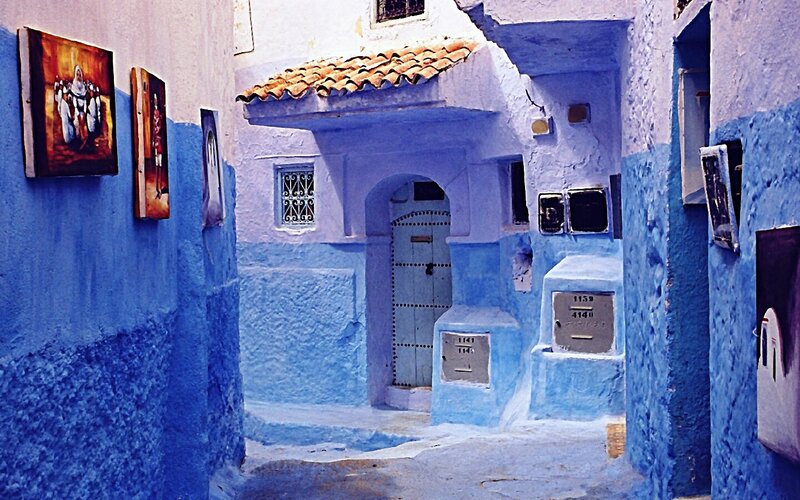 Blue alley in a Moroccan medina