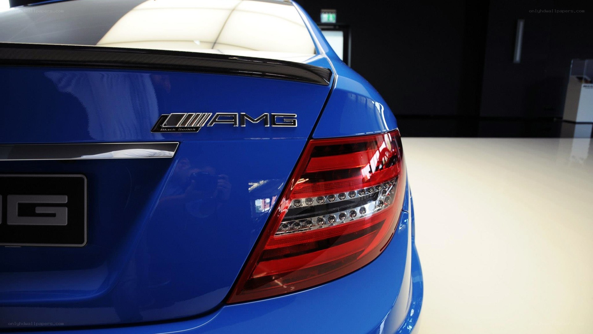 blue amg car rear view