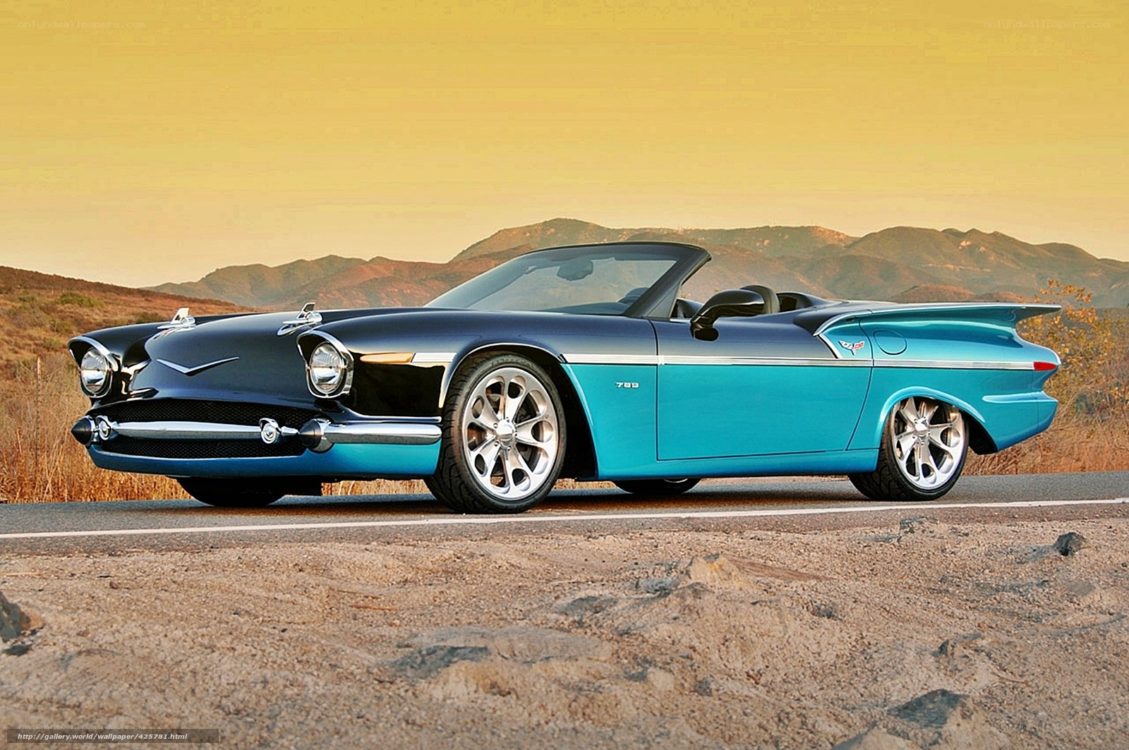Blue and black classic convertible