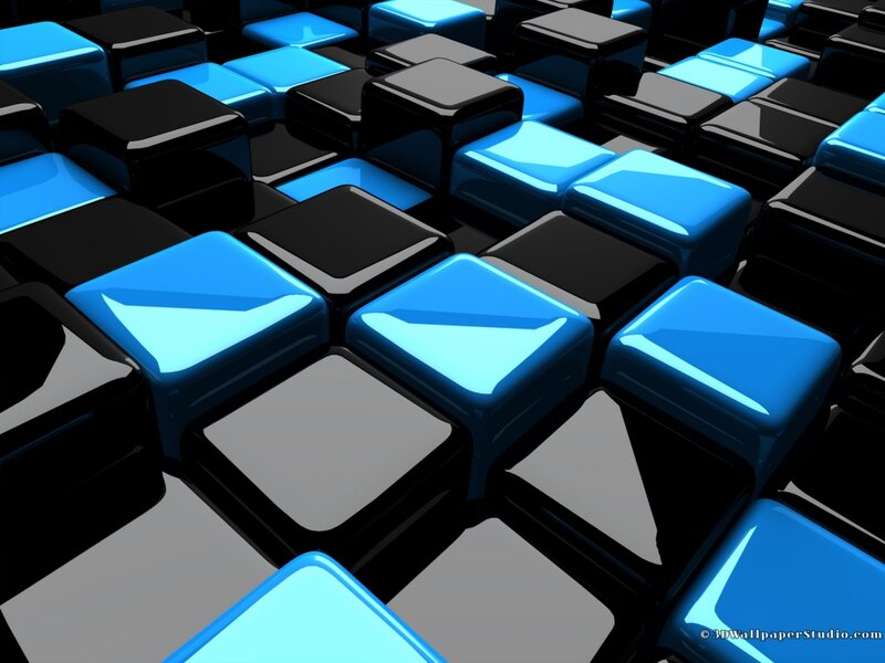 Blue and Black Cubes — Abstract, 3d Render, Shadows